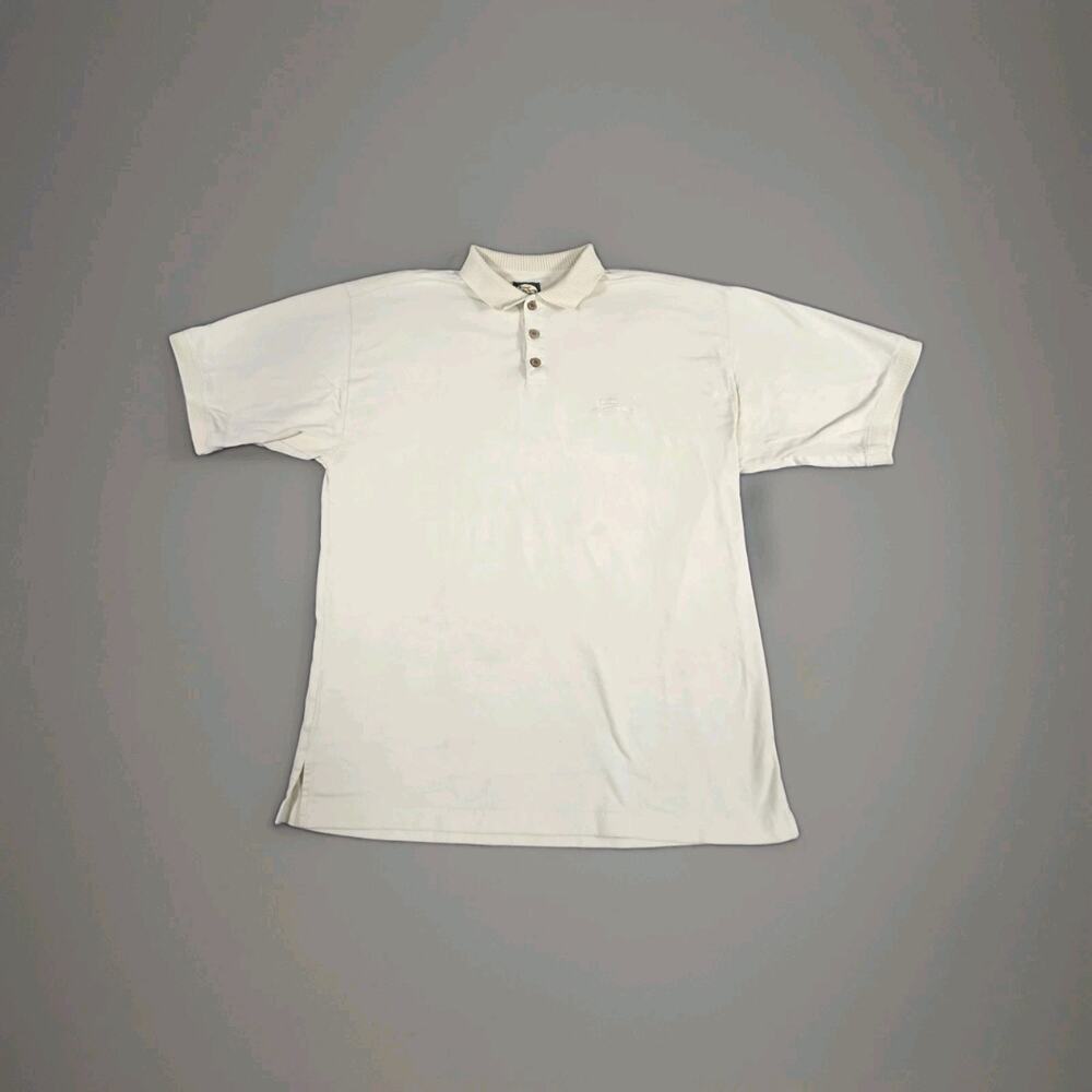 Tommy Bahama Mens Size L Polo Shirt Short Sleeve Golf Button Up Ivory Cotton C9